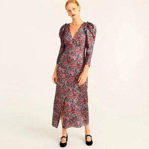 J Crew Collection Drapey Puff Sleeved Midi in Ratti Red Blooms